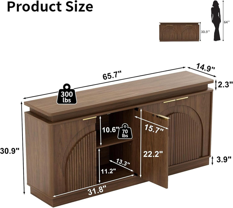 65.7" Sideboard Buffet Cabinet with Arched Fluted Doors,Led Lights