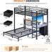 Twin over Full Bunk Bed with Desk,Led Lights and 4 Drawers,Metal Bunk Beds with Storage Headboard and Charging Station,L-Shaped Bunk Bed for Kids/Teen with Safety Guardrail and Ladder,Black