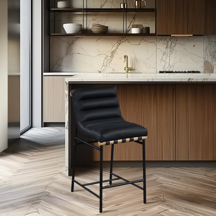 857Black-C Burke Collection Modern | Contemporary Vegan Leather Upholstered Counter Stool, Black, 18" W X 24" D X 37.5" H