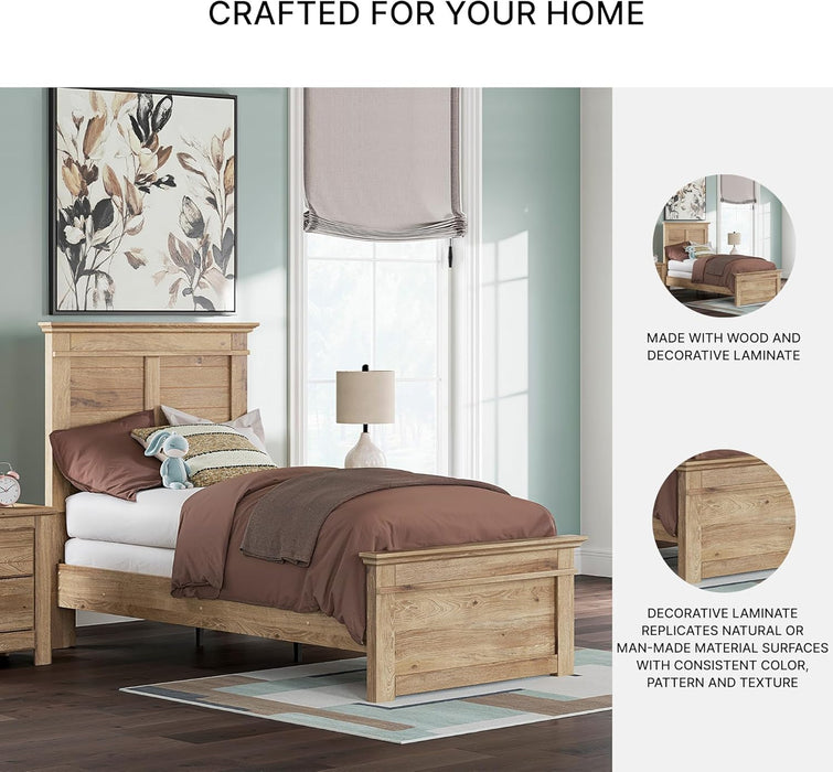 Signature Design by Ashley Fenderport Twin Bed Frame with Panel Headboard and Footboard, Cottage Bedroom Style for Kids and Guest Rooms, Natural Brown
