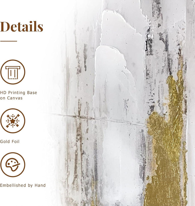 Abstract Wall Art with Gold Foil - 24 X 32 Inches Gold and Gray Canvas Print with Texture for Modern Style Decor，Framed, Ready to Hang
