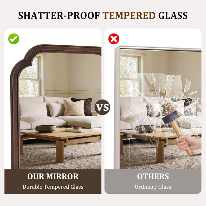 Wood Bathroom Mirrors for Wall Mounted Rustic Wood Frame Wall Mirrors Decorative for Living Room or Bedroom Vanity Mirror (Walnut, 71" L X 24" W)