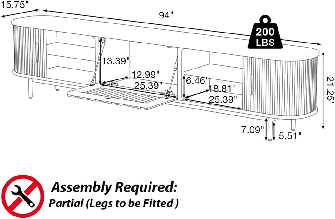 Fully-Assembled Mid Century Modern TV Stand for 75+ Inch TV, Sliding Door Entertainment Center with Storage, Wood TV Console, Media Console for Living Room Bedroom(Walnut, 94.49")