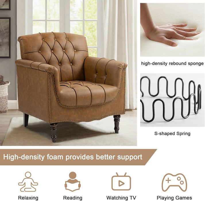 Upholstered Faux Leather Armchair With Nailhead Trims