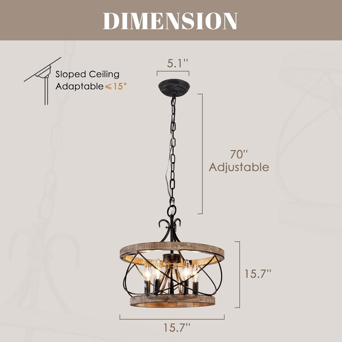 15.7 Inches Farmhouse Chandelier Five Light Dining