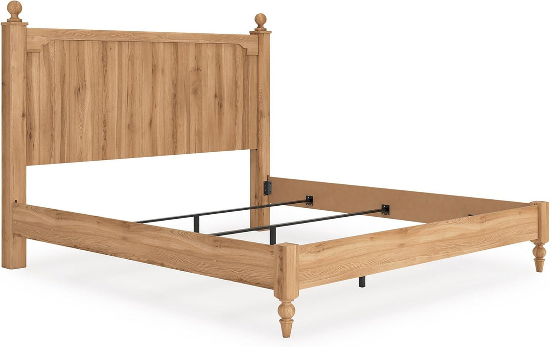 Signature Design by Ashley Galletyn Country Rustic Panel Bed, Foundation or Box Spring Needed, King, Light Brown