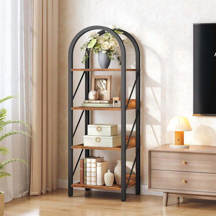 Small 4Tier Arched Bookshelf Industrial Metal Frame