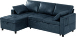 84” Suede Leather Pull-Out Sofa Bed W/Adjustable Back, Blue