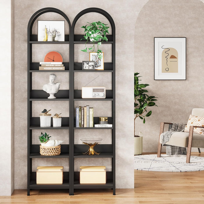 78.7 Inches Towering Arched Corner Bookshelf Black