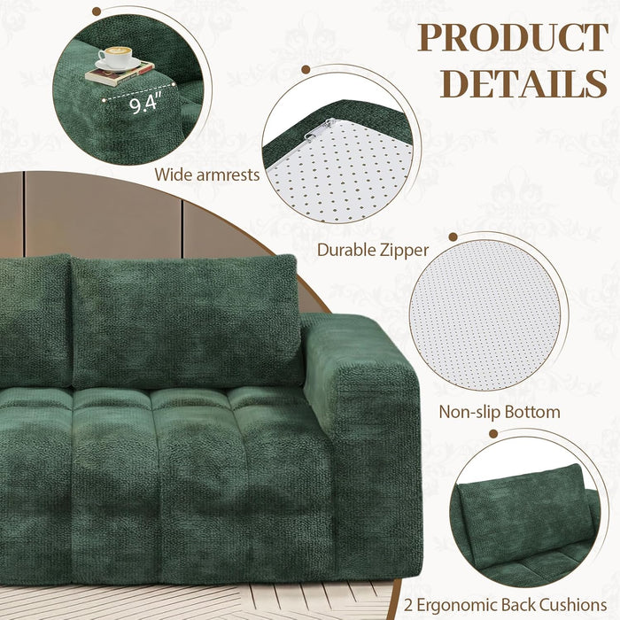 76 Inch Oversized DarkEmerald Velvet Chenille Couch