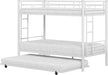 Bunk Bed Twin over Twin with Trundle, Metal Bunkbeds with Ladder and Full-Length Guardrail, No Box Spring Needed, Space Saving, Noise Free, White