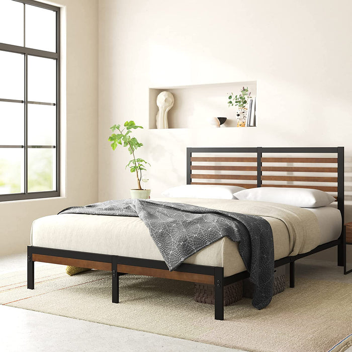 Kai Bamboo and Metal Platform Bed Frame, Sturdy Steel Frame, Queen