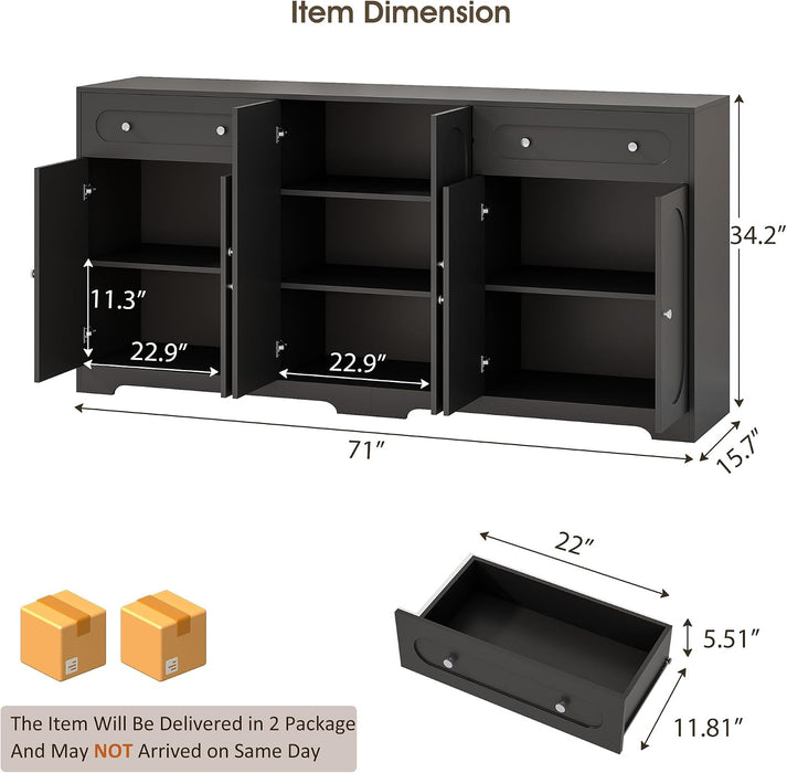 71" Modern Arched Sideboard Buffet Cabinet with Storage, Black