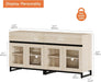 2 in 1 Multifunctional Sideboard Buffet Cabinets with 4 Glass Doors, Modern Sideboard Credenza, Coffee Bar Cabinet for Living Room, Kitchen, Light Oak