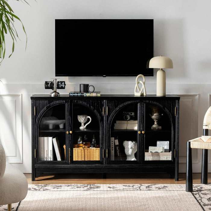 Solid Wood Buffet Cabinet for Dining Room, 55" Farmhouse Kitchen Sideboard with 4 Storage Doors, Multi-Functional Storage for Kitchen & Dining Room (1, Black)