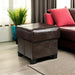 Storage Ottoman Cube Folding Footstool PU Leather Bench with Legs, Ottoman with Storage for Living Room, Bedroom, Brown