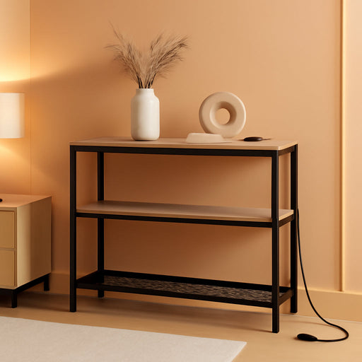 Console Table with Power Outlets, Entryway Table with Storage, Narrow Sofa Table with 3 Tier Shelves, 2 USB Ports, 2 Power Outlets, Hallway Table for Couch, Living Room, Entrance, Grey