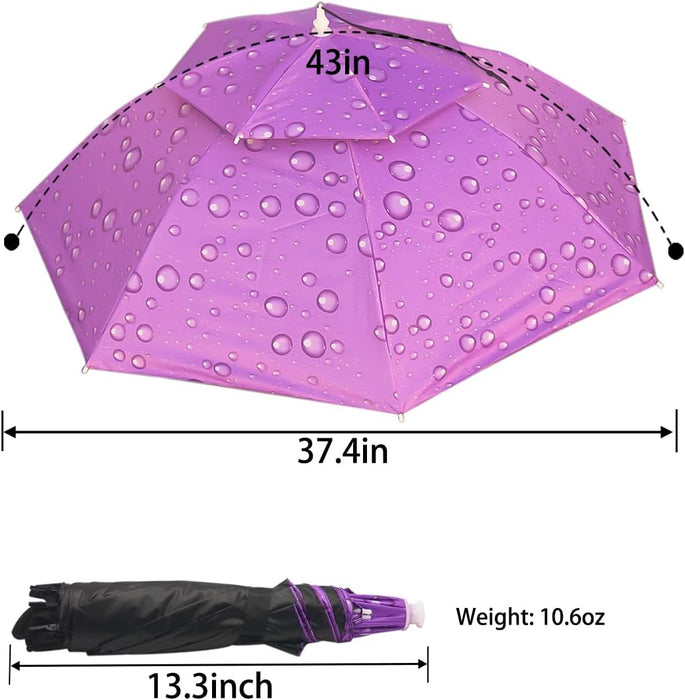 Umbrella Hat, 37 Inch Fishing Umbrella Hat Hands Free Foldable UV Protection Umbrella Cap Adjustable Headwear for Fishing Golf Camping Beach Gardening Sunshade Outdoor