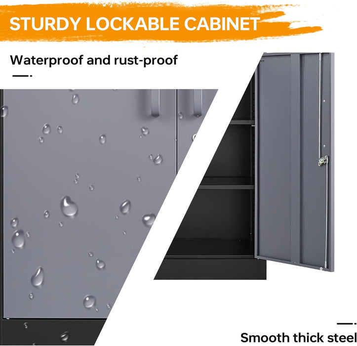 Metal Storage Cabinet, Storage Cabinet with 2 Adjustable Shelves, Steel Counter Cabinet with Lockable Doors for Home Office