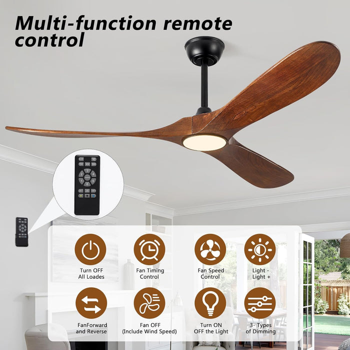 72 Inch Walnut Ceiling Fan Remote Dimmable Lighting Kit