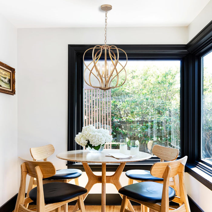 17" Gold Chandelier Geometric Metal Modern Industrial Chandeliers Lighting for Farmhouse Living Room Entryway Kitchen