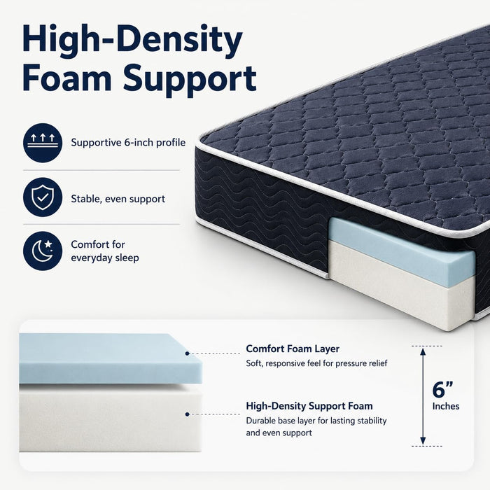 Twin Size Memory Foam Mattress, 6 Inch Bed Mattress in a Box Water-Resistant