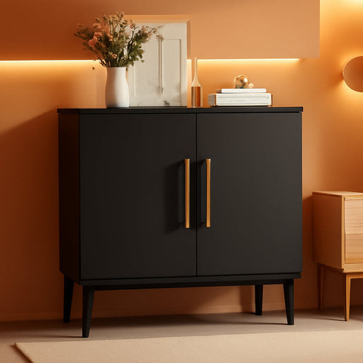 Modern Storage Cabinet, Free Standing Buffet Cabinet, Black Sideboard and Buffet Storage, Wood Accent Cabinet for Living Room, Hallway, Entryway, Dining Room, Bedroom (1, Black)