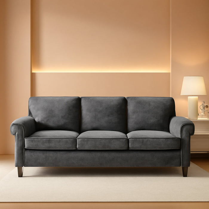 Gray Three Seater Sofa With Upholstered Cushioning