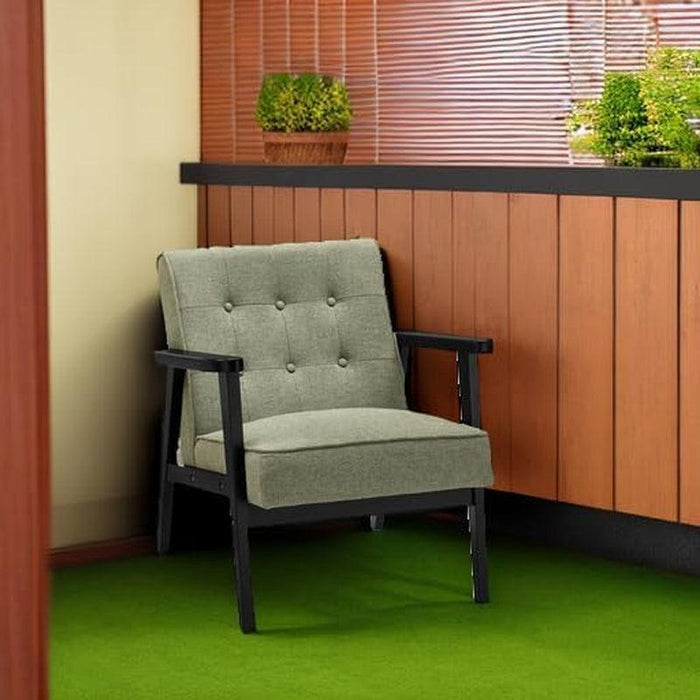 Accent Leisure Chair, Mid-Century Modern Arm Chair with Solid Wood Armrests and Legs, 1-Seat Cushioned Sofa for Living Room Bedroom Balcony Studio, Olive Green ULAC001C01