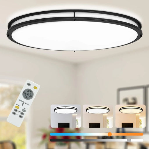 32" Oval Flush Mount Ceiling Light with Remote Dimmable LED Pendant Light Black Brush Nickel Finish Close to Ceiling Light Fixture for Living Room Bedroom Kitchen Dining, 65W