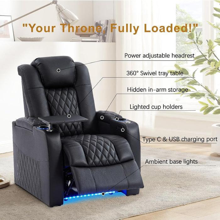 Top-Grain Leather Home Theater Seating, Dual-Motor Power Recliner