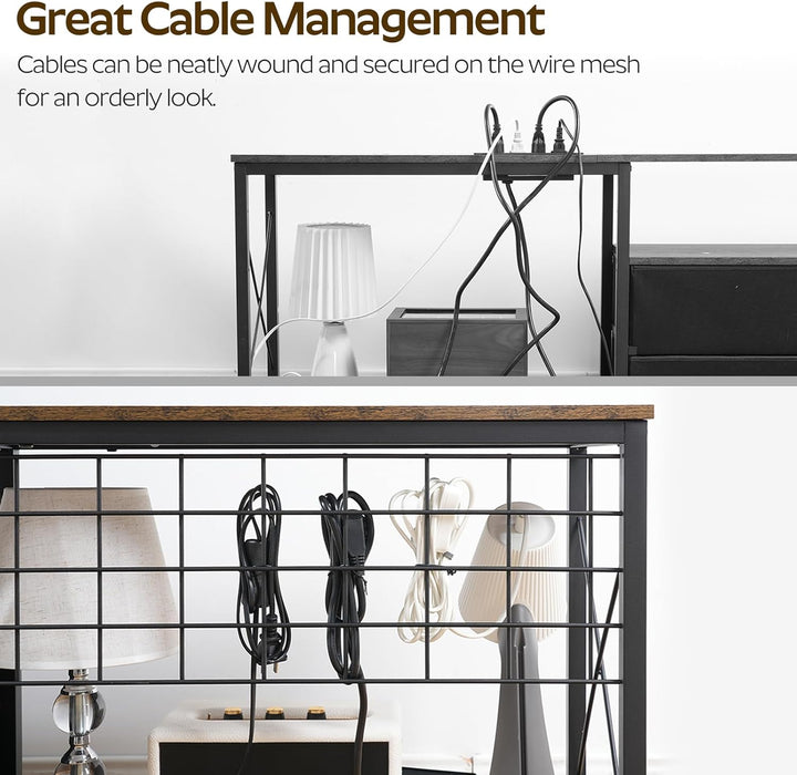 TV Stand with Power Outlet up to 75 Inch, Entertainment Center with 2 Fabric Drawers, TV Console Table with Open Storage Shelves for Tvs, Cable Management, for Living Room, Bedroom, DS18UBRY1