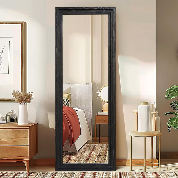 Full Length Mirror 65"X24" Solid Wood Frame Floor Large Mirror for Living Room, Bedroom Hanging or Leaning Wall-Mounted, Black