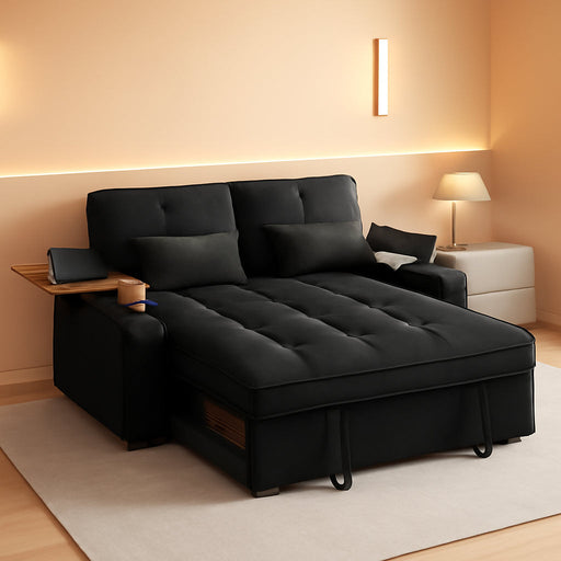 65Inches Transformable Sleeper Sofa Bed Black USBPort