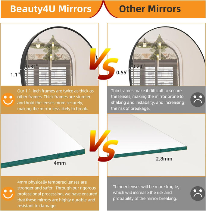 71" X 32" Arched Full Length Mirror, HD Tempered Glass Floor Mirror with Black Aluminum Frame, Standing/Leaning/Wall Mounted Mirror for Bedroom, Dressing Room & Living Room