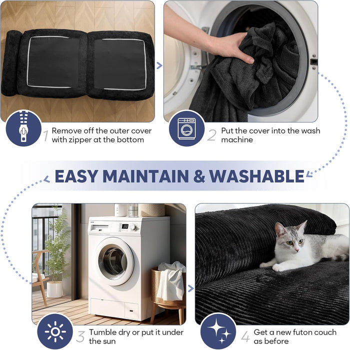 Folding Sofa Bed Convertible Black Pillow Included