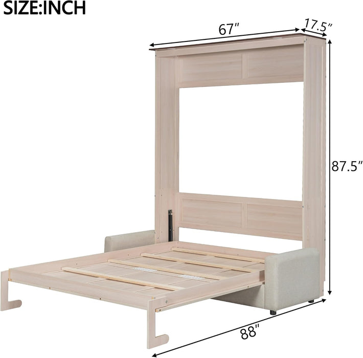 Queen Size Murphy Wallbed Beige With ConvertibleSofaLED