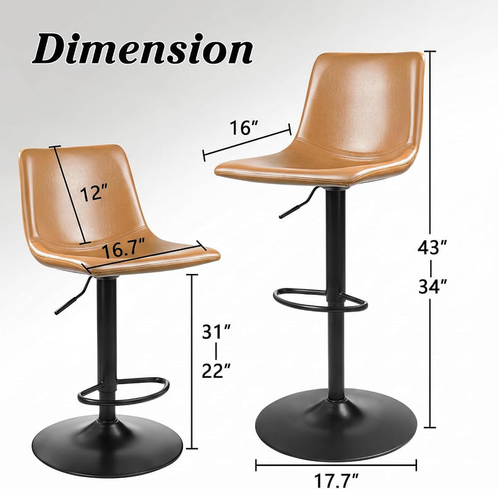 Adjustable Bar Stools Set of 4, Modern Faux Leather Swivel Barstools