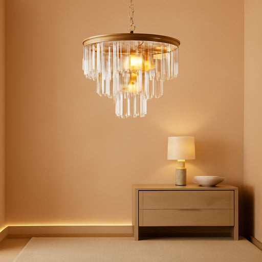 20" Modern Crystal Chandeliers,7 Lights Gold round Light Fixture