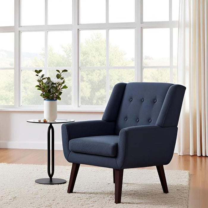 Accent Chair Living Room Chair, Upholstered Button Tufted Armchair, Linen Fabric Sofa Chairs for Bedroom, Living Room, Mid Century Modern Comfy Reading Chair (Dark Blue)