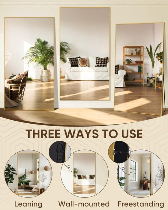 Full Length Mirror, 81"X41" Floor Mirror, Floor Standing Freestanding Full Body Mirror with Stand for Bedroom, Hanging Mounted for Living Room Cloakroom, Gold