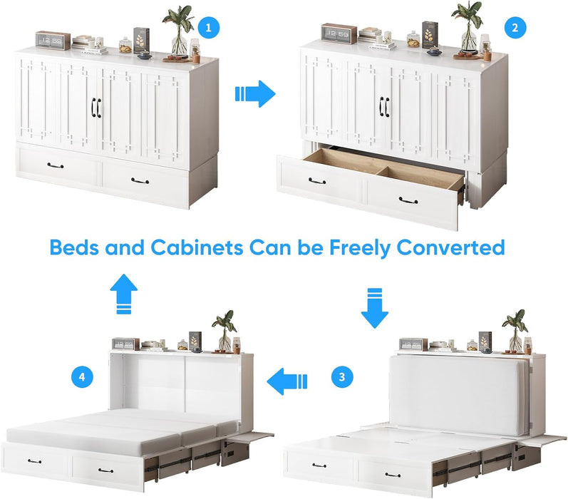 Queen Murphy Bed Cabinet USBPorts With DrawerStorage