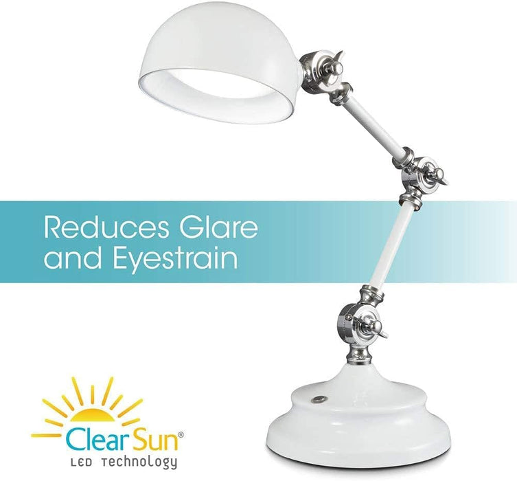 Prevention Pharmacy Adjustable LED Desk Lamp with USB Charging - Designed to Reduce Eyestrain, 3-Point Adjustable Neck, 3 Brightness Settings with Touch Controls