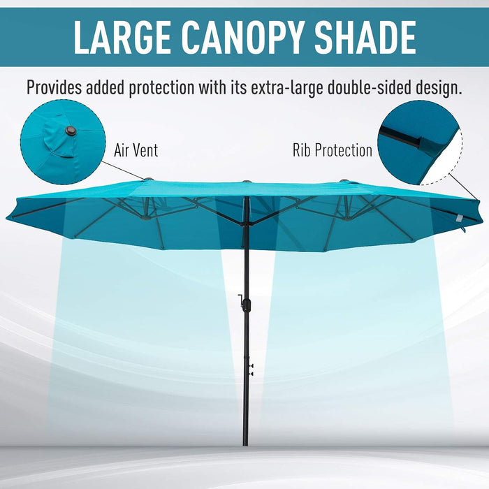 Extra Large 15 Ft Patio Umbrella, Double-Sided Wide Outdoor Umbrella with Crank Handle and Air Vents for Backyard, Deck, Pool, Market, Cream White