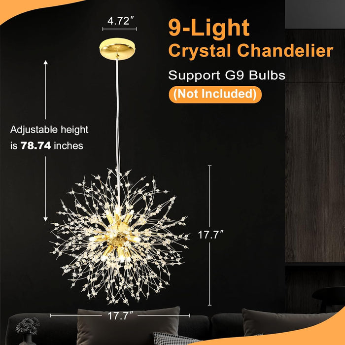Gold Nine Light Crystal Chandelier Pendant Lighting