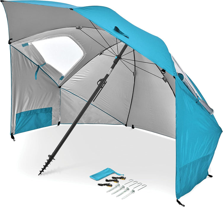 Premiere XL 9-Foot Umbrella - Heavy-Duty 1.25" Center Pole & Twist Handle Auger - UPF 50+ Sun Protection - Privacy Side Panels, Zippered Windows & 2 Interior Pockets - Carry Bag Included