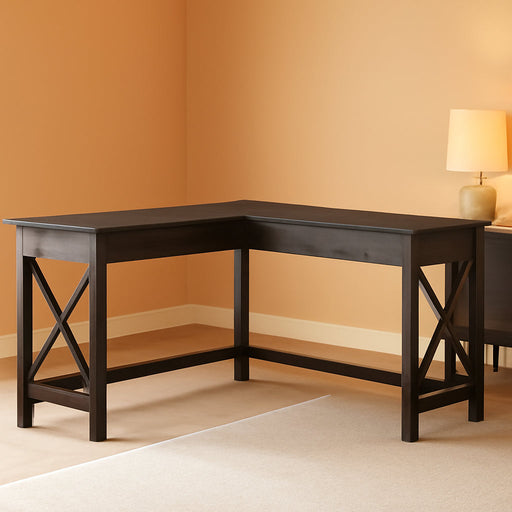 Bush Furniture Key West L Shaped Desk, 60-Inch Modern Farmhouse Writing Desk for Home Office