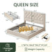 Queen Size Bed Frame with 4 Storage Drawers and Tufted Headboard Linen Upholstered Platform Bed Frame with Heavy Duty Wood Slats, No Box Spring Needed, Easy Assembly, Beige