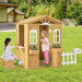 Outdoor Playhouse, Fir Wood Patio Pretend Play Center W/Bench, Mailbox, Fence, Serving Stations, Flowerpot Holders, Windows & Door, Children Play House for 2+ Years Old Kids