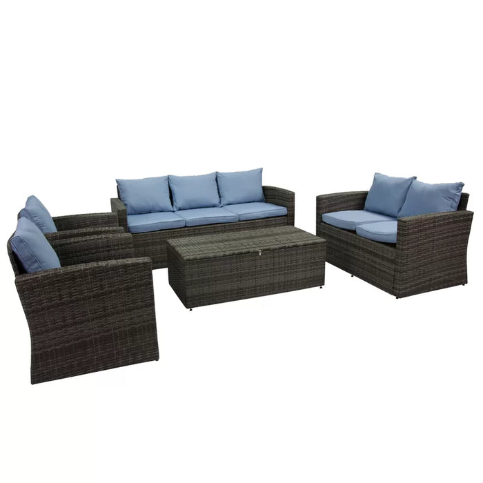 Arlington Outdoor Wicker 7 Person Seating Group with Cushions & Storage